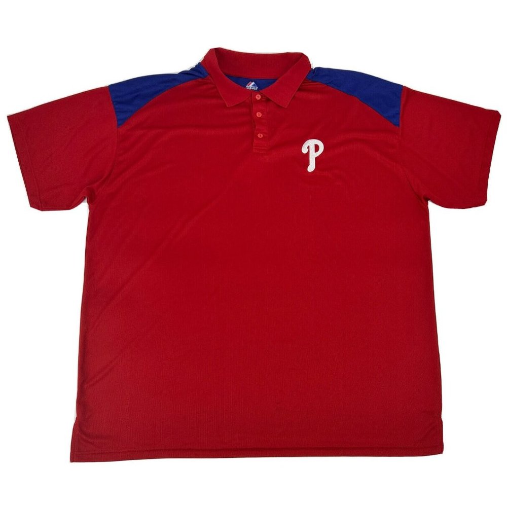 Majestic Philadelphia Phillies Shirt Men's 4XT Red Short Sleeve Polo MLB